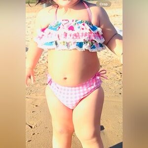 Pink and Floral Ruffle Bikini Set